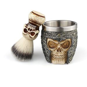 Shaving Brush & Bowl Set - Skull Design